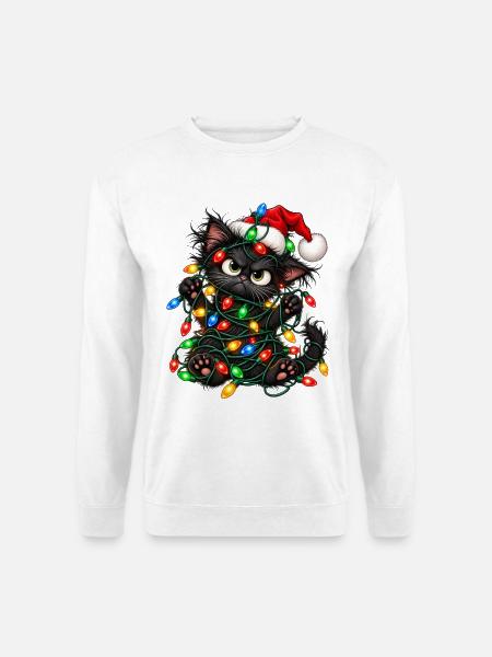 Weihnachten Katze Geschenkidee Lichterkette - Unisex Pullover - Weiß