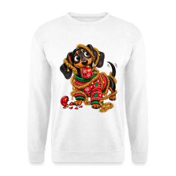 Weihnachten Dackel Geschenkidee Christbaum - Unisex Pullover - Weiß - Vorne - Alina (178cm) & Michal (187cm)