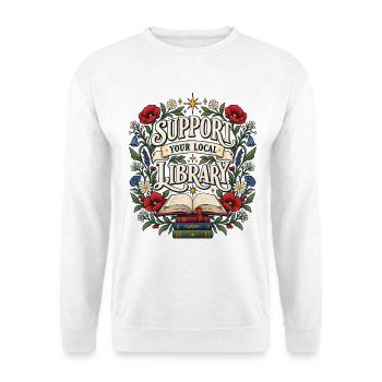 Unterstütze deine lokale Bibliothek - Unisex Pullover - Weiß - Vorne - Alina (178cm) & Michal (187cm)