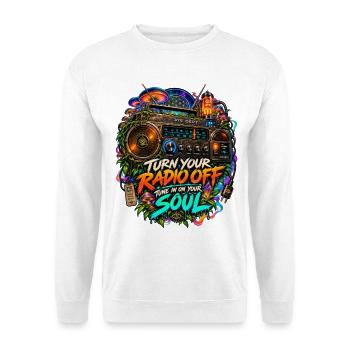 3YE DEPT. Schalten Sie Ihr Radio aus - Unisex Pullover - Weiß - Vorne - Alina (178cm) & Michal (187cm)