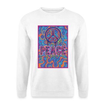 Trippy Festival Peace Hippie Mushroom Batik - Unisex Pullover - Weiß - Vorne - Alina (178cm) & Michal (187cm)