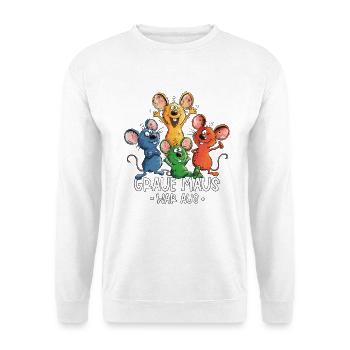 Graue Maus war aus Bunte Mäuse Lustiger Spruch - Unisex Pullover - Weiß - Vorne - Alina (178cm) & Michal (187cm)
