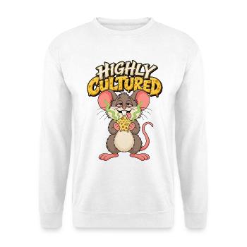 Highly Cultured Maus mit Käse - Unisex Pullover - Weiß - Vorne - Alina (178cm) & Michal (187cm)
