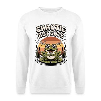 Frosch mit Chaosfaktor – Süßer Frosch - Unisex Pullover - Weiß - Vorne - Alina (178cm) & Michal (187cm)
