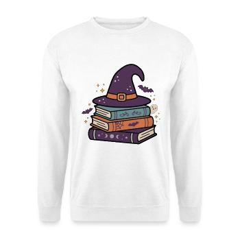 Hexenhut-Bücher Halloween-Schule - Unisex Pullover - Weiß - Vorne - Alina (178cm) & Michal (187cm)