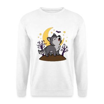 Süßer Heulender Wolf Halloween-Mond - Unisex Pullover - Weiß - Vorne - Alina (178cm) & Michal (187cm)
