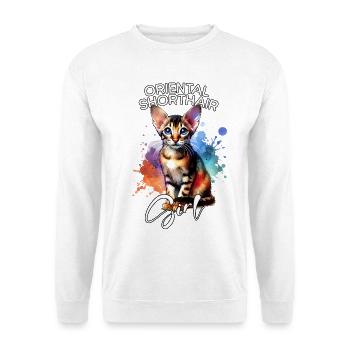 Oriental Shorthair Mädchen Orientalisch Kurzhaar - Unisex Pullover - Weiß - Vorne - Alina (178cm) & Michal (187cm)