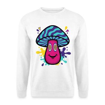 Psychedelischer Batik-Hippie-Pilz-Rave-Techno - Unisex Pullover - Weiß - Vorne - Alina (178cm) & Michal (187cm)