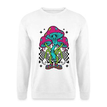 Psychedelisches Festival-Hippie-Pilz-Batik-Rave - Unisex Pullover - Weiß - Vorne - Alina (178cm) & Michal (187cm)