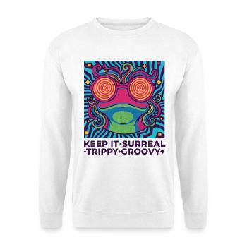 trippiges Festival Keep It Surreal Trippy Groovy - Unisex Pullover - Weiß - Vorne - Alina (178cm) & Michal (187cm)