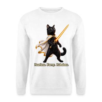 Heldenhafte Katze - Unisex Pullover - Weiß - Vorne - Alina (178cm) & Michal (187cm)
