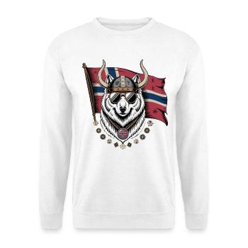 Norwegen Wikinger Wolf - Unisex Pullover - Weiß - Vorne - Alina (178cm) & Michal (187cm)