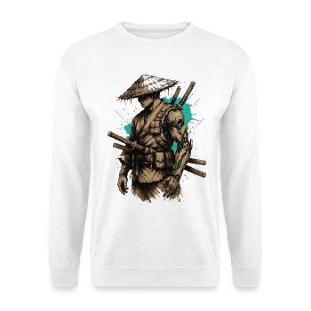 Der Krieger zwischen Tradition und Cyberpunk - Unisex Pullover - Weiß - Vorne - Alina (178cm) & Michal (187cm)