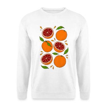 Blutorange | Zitrusfrucht & Botanik - Unisex Pullover - Weiß - Vorne - Alina (178cm) & Michal (187cm)