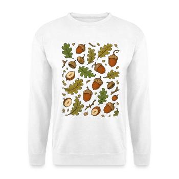 Eicheln & Eichenlaub | Wald Herbst Natur - Unisex Pullover - Weiß - Vorne - Alina (178cm) & Michal (187cm)