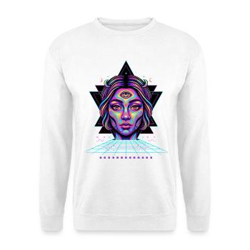 Trippy Festival Hippie Rave Techno Vision - Unisex Pullover - Weiß - Vorne - Alina (178cm) & Michal (187cm)