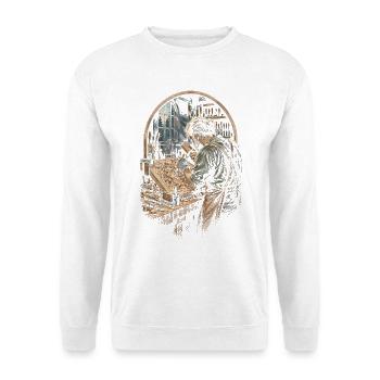 Holzschnitzerei Schnitzen Holzschnitzen - Unisex Pullover - Weiß - Vorne - Alina (178cm) & Michal (187cm)