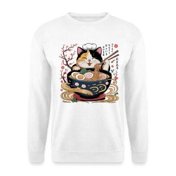 Ramen Katze für Katzenfans und Asia Food Lover - Unisex Pullover - Weiß - Vorne - Alina (178cm) & Michal (187cm)