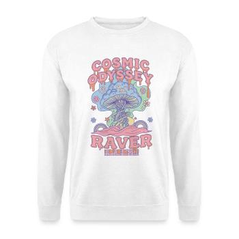 Kosmische Odyssee Raver Hippie-Musik Trippy-Pilz - Unisex Pullover - Weiß - Vorne - Alina (178cm) & Michal (187cm)