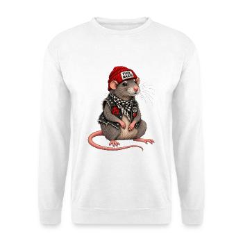 Fuck Nazis Punk Ratte - Unisex Pullover - Weiß - Vorne - Alina (178cm) & Michal (187cm)