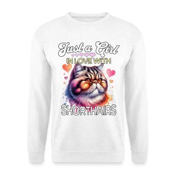 Exotische Kurzhaarkatze Mädchen - Unisex Pullover - Weiß - Vorne - Alina (178cm) & Michal (187cm)