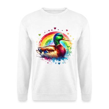 Stockente Geschenk - Unisex Pullover - Weiß - Vorne - Alina (178cm) & Michal (187cm)