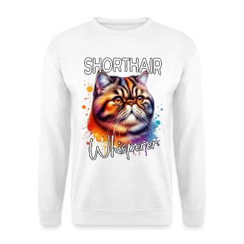 Exotische Kurzhaarkatze Flüsterer - Unisex Pullover - Weiß - Vorne - Alina (178cm) & Michal (187cm)