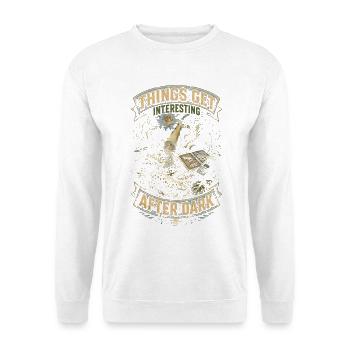Herpetologie Things Get Interesting After Dark - Unisex Pullover - Weiß - Vorne - Alina (178cm) & Michal (187cm)