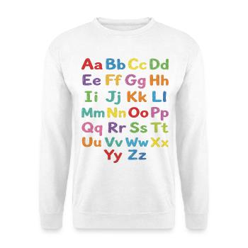 Kreidealphabet Bunte Buchstaben - Unisex Pullover - Weiß - Vorne - Alina (178cm) & Michal (187cm)