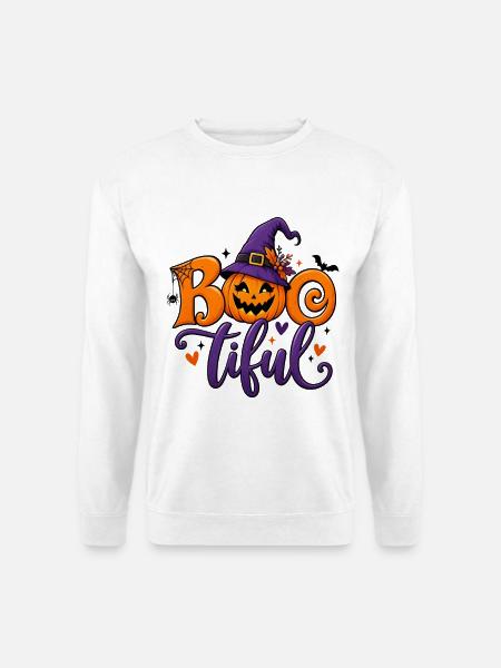 Halloween Party Bootiful Kürbis mit Hexenhut - Unisex Pullover - Weiß