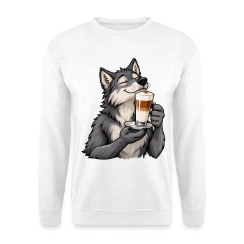 Wolf mit Latte Macchiato - Unisex Pullover - Weiß - Vorne - Alina (178cm) & Michal (187cm)