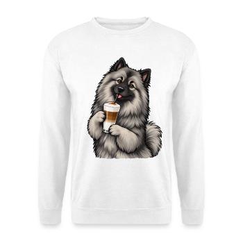 Wolfsspitz mit Latte Macchiato - Unisex Pullover - Weiß - Vorne - Alina (178cm) & Michal (187cm)