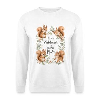 Kleiner Entdecker Eichhörnchen Waldtiere Aquarell - Unisex Pullover - Weiß - Vorne - Alina (178cm) & Michal (187cm)
