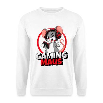 Gaming Maus Gamer Cartoon mit Headset - Unisex Pullover - Weiß - Vorne - Alina (178cm) & Michal (187cm)