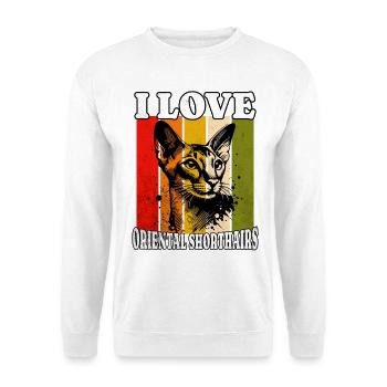 I Love Oriental Shorthair - Unisex Pullover - Weiß - Vorne - Alina (178cm) & Michal (187cm)