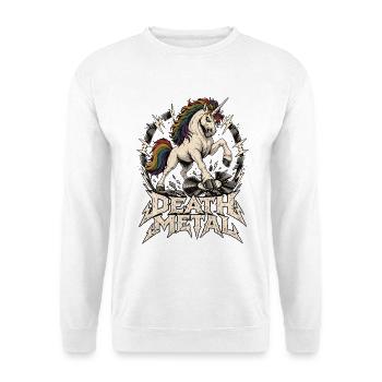 Death Metal Einhorn – Metal Unicorn Vinyl - Unisex Pullover - Weiß - Vorne - Alina (178cm) & Michal (187cm)