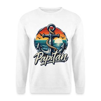 Vatertag Papitän - Papa ist der Beste Boot fahren - Unisex Pullover - Weiß - Vorne - Alina (178cm) & Michal (187cm)