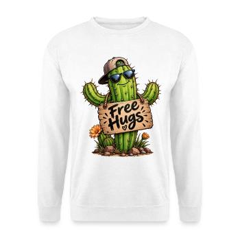 Lustiger cooler Kaktus Free Hugs Kakteen  - Unisex Pullover - Weiß - Vorne - Alina (178cm) & Michal (187cm)