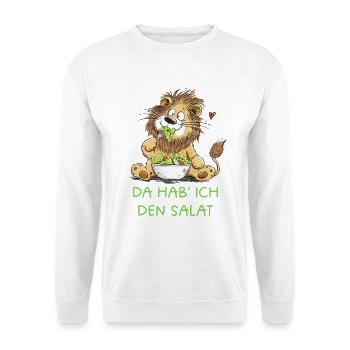Da hab ich den Salat | Lustiger Löwe Spruch - Unisex Pullover - Weiß - Vorne - Alina (178cm) & Michal (187cm)