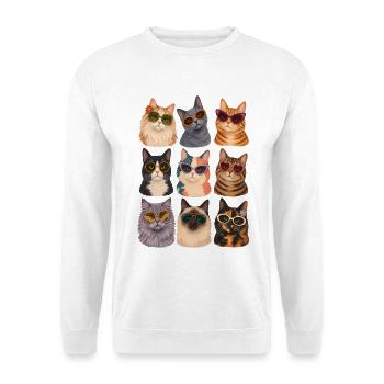 Retro Cats Sunglasses Groovy 70s Cat Mom Gift - Unisex Pullover - Weiß - Vorne - Alina (178cm) & Michal (187cm)