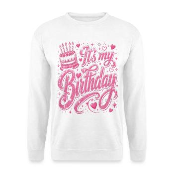 Mein Geburtstag Glitzerrosa Jubel - Unisex Pullover - Weiß - Vorne - Alina (178cm) & Michal (187cm)