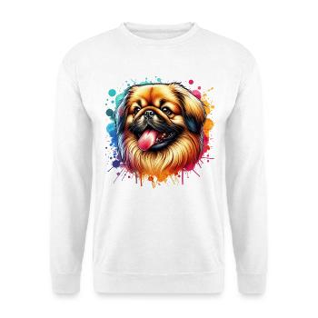 Pekinese Motiv - Unisex Pullover - Weiß - Vorne - Alina (178cm) & Michal (187cm)