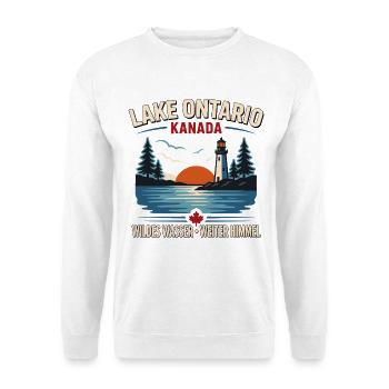 Lake Ontario Kanada Leuchtturm Sonnenuntergang - Unisex Pullover - Weiß - Vorne - Alina (178cm) & Michal (187cm)