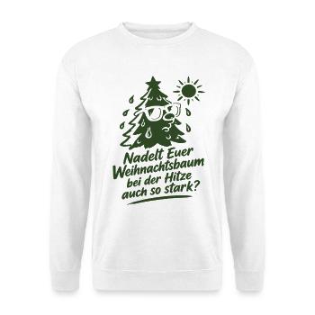 Nadelt Euer Weihnachtsbaum bei der Hitze auch so - Unisex Pullover - Weiß - Vorne - Alina (178cm) & Michal (187cm)