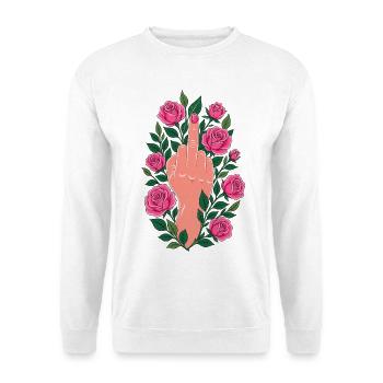  Mittelfinger Rosen Floral - Unisex Pullover - Weiß - Vorne - Alina (178cm) & Michal (187cm)