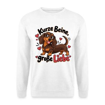 Kurze Beine, große Liebe Dackel - Unisex Pullover - Weiß - Vorne - Alina (178cm) & Michal (187cm)