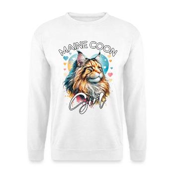 Maine Coon Mädchen Maine Coon - Unisex Pullover - Weiß - Vorne - Alina (178cm) & Michal (187cm)