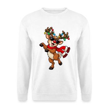 Weihnachten Rentier Rudolph Lustig Geschenkidee - Unisex Pullover - Weiß - Vorne - Alina (178cm) & Michal (187cm)