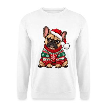 Weihnachten Bulldogge Frenchie Hund Geschenk - Unisex Pullover - Weiß - Vorne - Alina (178cm) & Michal (187cm)
