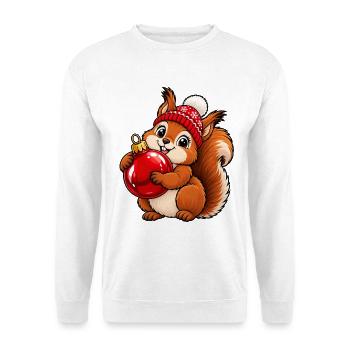 Weihnachten Eichhörnchen Kugel Geschenkidee - Unisex Pullover - Weiß - Vorne - Alina (178cm) & Michal (187cm)
